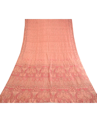 Sanskriti Vintage Sarees Indian Pink Pure Silk Printed Sari Soft Craft Fabric, PR-62909-Pink-Pure Silk-7