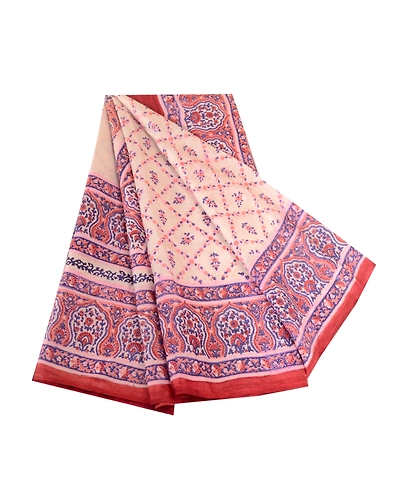Sanskriti Vintage Sarees Ivory Indian Pure Silk Printed Sari Soft Craft Fabric, PR-62912-Ivory-Pure Silk-6