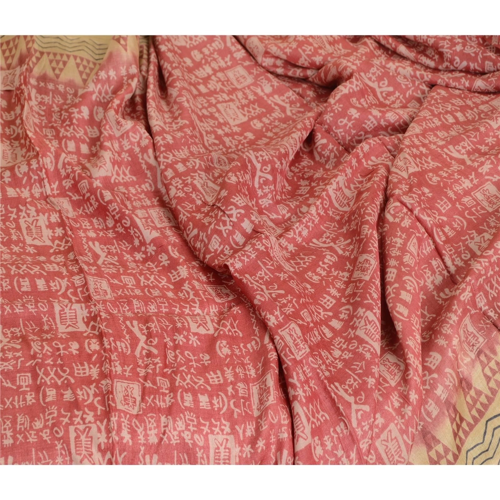 Sanskriti Vintage Sarees Pink Hand Block Printed Pure Silk Sari 5Yd Craft Fabric, PR-62921-Pink-Pure Silk-1