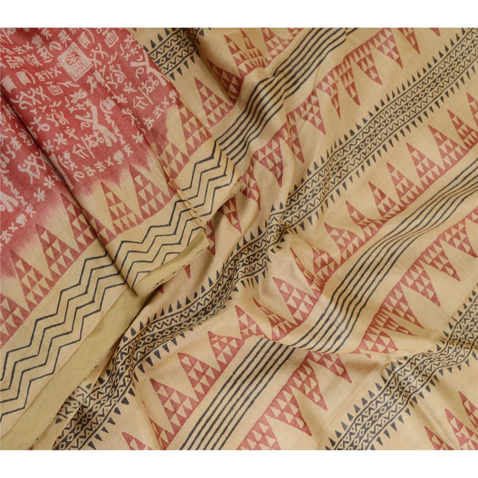 Sanskriti Vintage Sarees Pink Hand Block Printed Pure Silk Sari 5Yd Craft Fabric, PR-62921-Pink-Pure Silk-2