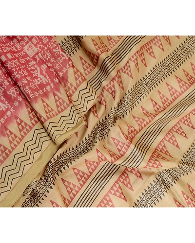 Sanskriti Vintage Sarees Pink Hand Block Printed Pure Silk Sari 5Yd Craft Fabric, PR-62921-Pink-Pure Silk-2