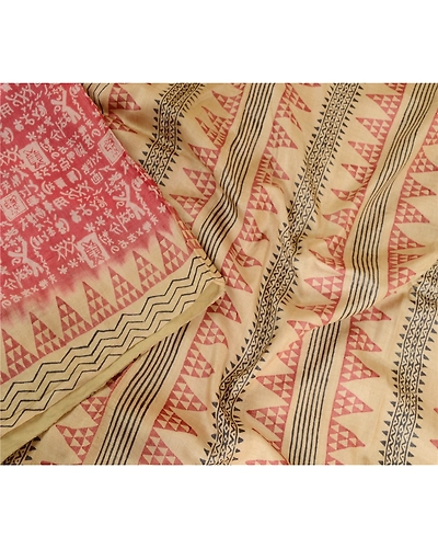 Sanskriti Vintage Sarees Pink Hand Block Printed Pure Silk Sari 5Yd Craft Fabric, PR-62921-Pink-Pure Silk-3