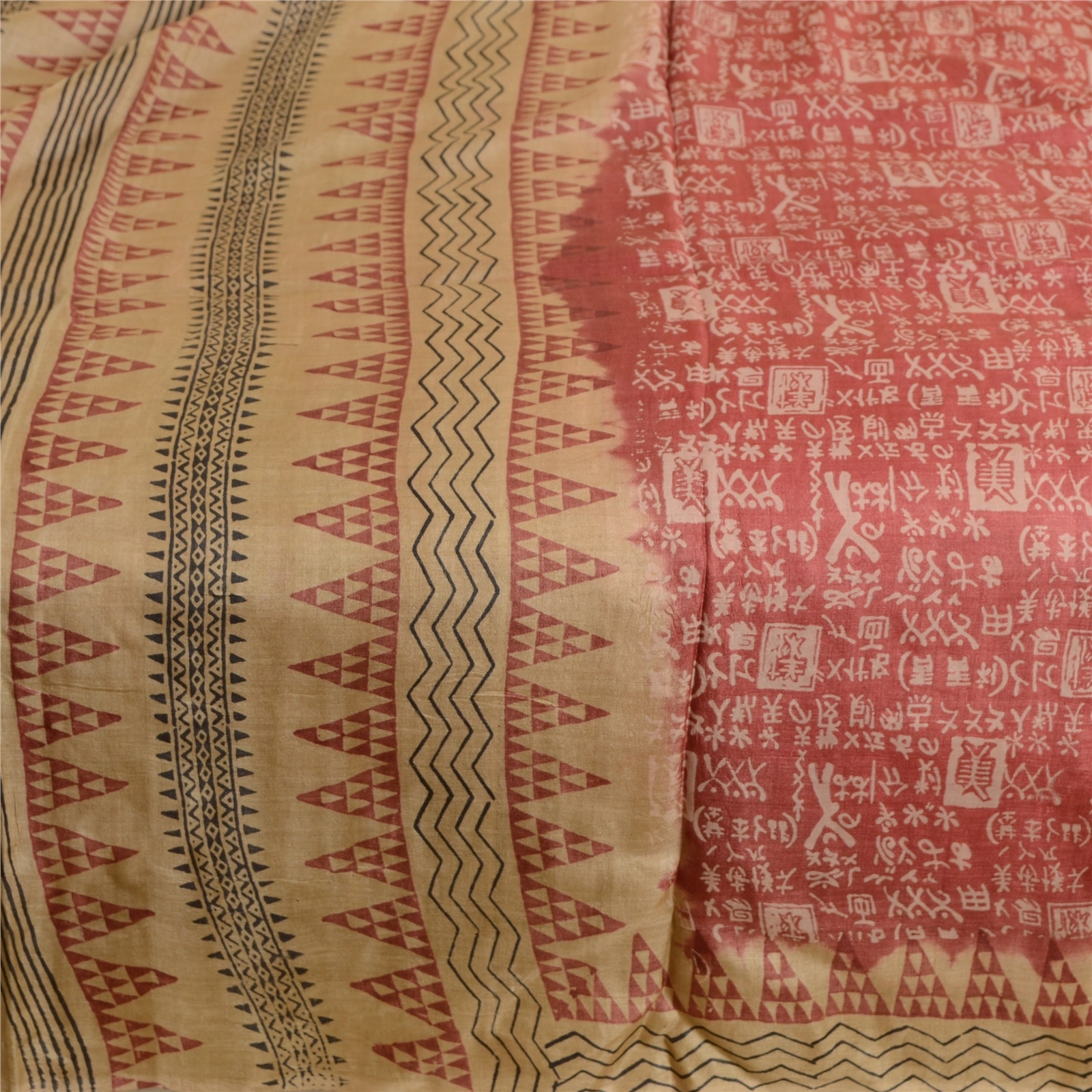 Sanskriti Vintage Sarees Pink Hand Block Printed Pure Silk Sari 5Yd Craft Fabric, PR-62921-Pink-Pure Silk-4