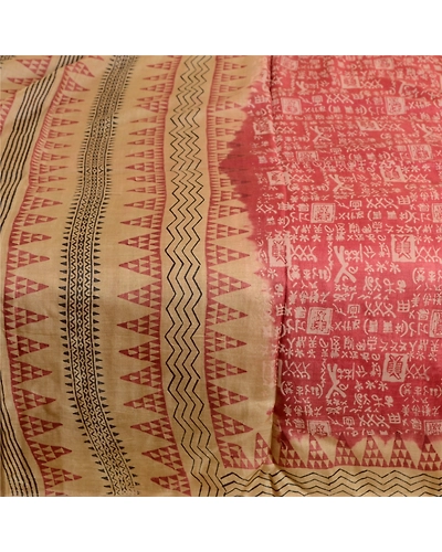 Sanskriti Vintage Sarees Pink Hand Block Printed Pure Silk Sari 5Yd Craft Fabric, PR-62921-Pink-Pure Silk-4