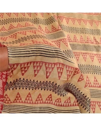 Sanskriti Vintage Sarees Pink Hand Block Printed Pure Silk Sari 5Yd Craft Fabric, PR-62921-Pink-Pure Silk-6