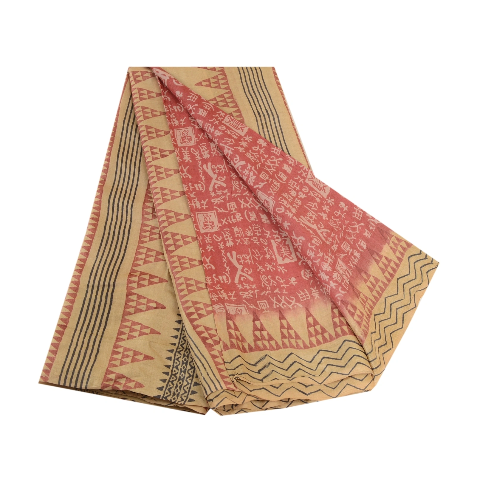 Sanskriti Vintage Sarees Pink Hand Block Printed Pure Silk Sari 5Yd Craft Fabric, PR-62921-Pink-Pure Silk-7