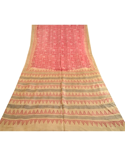 Sanskriti Vintage Sarees Pink Hand Block Printed Pure Silk Sari 5Yd Craft Fabric, PR-62921-Pink-Pure Silk-8