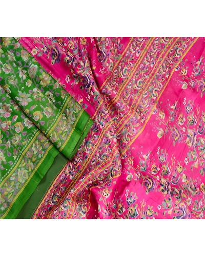 Sanskriti Vintage Sarees Green Indian Printed Pure Silk Sari Floral Craft Fabric, PR-62923-Green-Pure Silk-1