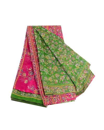 Sanskriti Vintage Sarees Green Indian Printed Pure Silk Sari Floral Craft Fabric, PR-62923-Green-Pure Silk-6