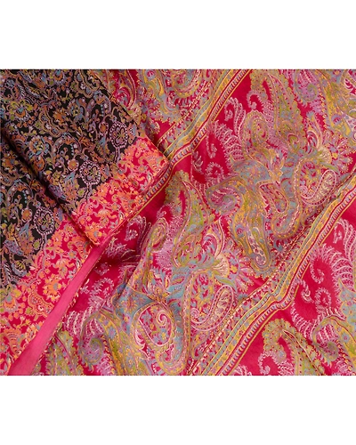 Sanskriti Vintage Sarees Black From India Printed Pure Silk Sari Craft Fabric, PR-62925-Black-Pure Silk-1