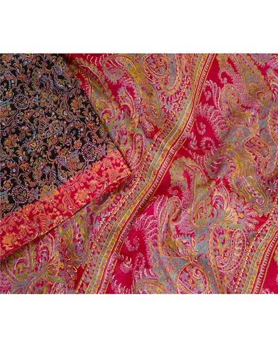 Sanskriti Vintage Sarees Black From India Printed Pure Silk Sari Craft Fabric, PR-62925-Black-Pure Silk-2