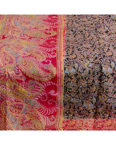 Sanskriti Vintage Sarees Black From India Printed Pure Silk Sari Craft Fabric, PR-62925-Black-Pure Silk-3