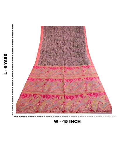 Sanskriti Vintage Sarees Black From India Printed Pure Silk Sari Craft Fabric, PR-62925-Black-Pure Silk-8