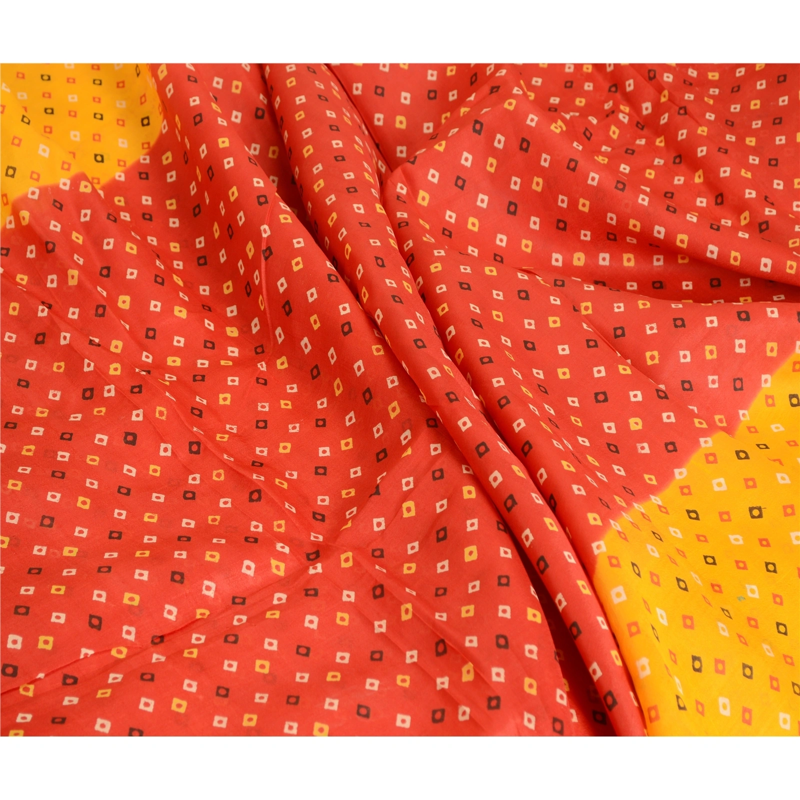 Sanskriti Vintage Sarees Red Bandhani Pure Silk Printed Sari Soft Craft Fabric, PR-62942-Red-Pure Silk-1