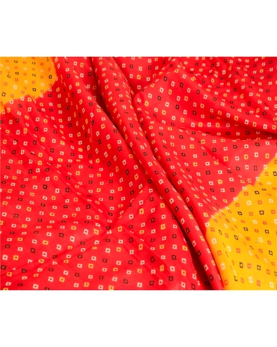 Sanskriti Vintage Sarees Red Bandhani Pure Silk Printed Sari Soft Craft Fabric, PR-62942-Red-Pure Silk-1