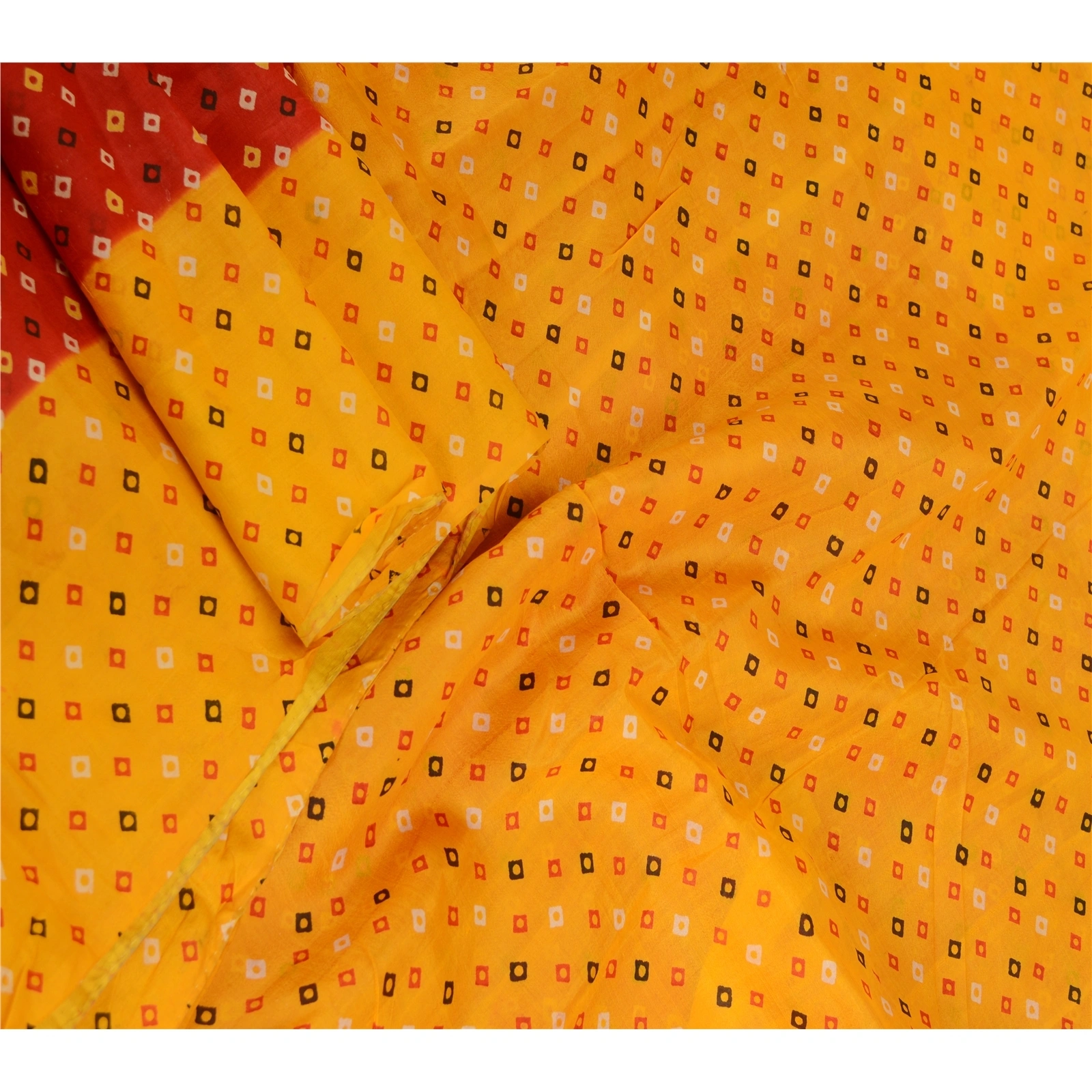 Sanskriti Vintage Sarees Red Bandhani Pure Silk Printed Sari Soft Craft Fabric, PR-62942-Red-Pure Silk-2