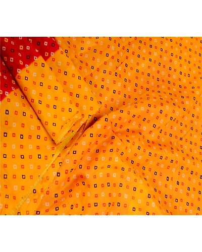 Sanskriti Vintage Sarees Red Bandhani Pure Silk Printed Sari Soft Craft Fabric, PR-62942-Red-Pure Silk-2