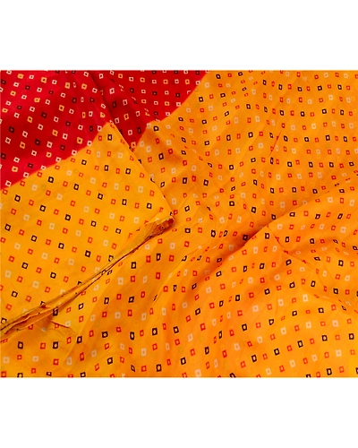 Sanskriti Vintage Sarees Red Bandhani Pure Silk Printed Sari Soft Craft Fabric, PR-62942-Red-Pure Silk-3