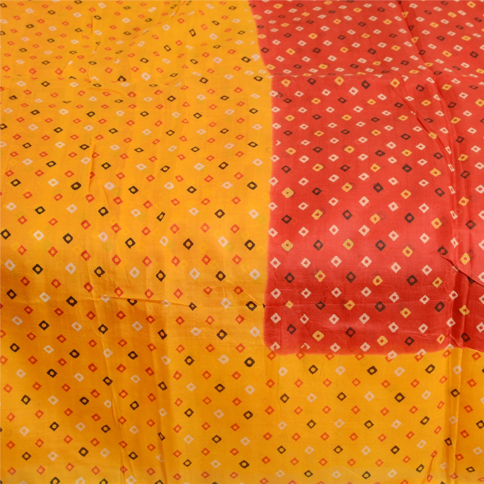 Sanskriti Vintage Sarees Red Bandhani Pure Silk Printed Sari Soft Craft Fabric, PR-62942-Red-Pure Silk-4