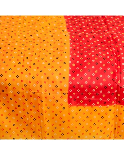 Sanskriti Vintage Sarees Red Bandhani Pure Silk Printed Sari Soft Craft Fabric, PR-62942-Red-Pure Silk-4