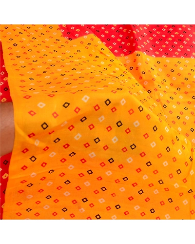 Sanskriti Vintage Sarees Red Bandhani Pure Silk Printed Sari Soft Craft Fabric, PR-62942-Red-Pure Silk-6