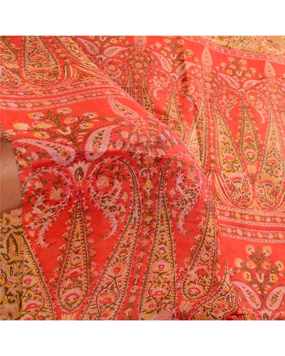 Sanskriti Vintage Sarees Indian Cream Pure Silk Printed Sari 5Yd Craft Fabric, PR-62951-Cream-Pure Silk-6