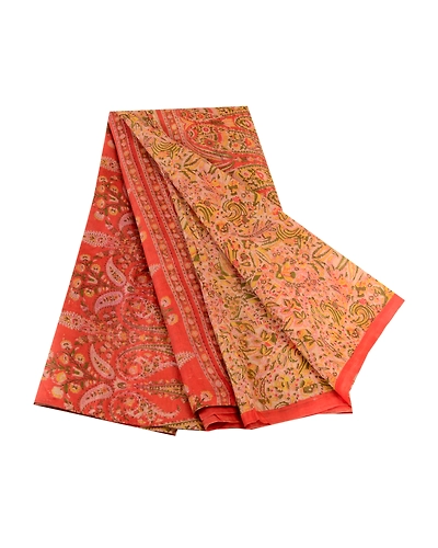 Sanskriti Vintage Sarees Indian Cream Pure Silk Printed Sari 5Yd Craft Fabric, PR-62951-Cream-Pure Silk-7