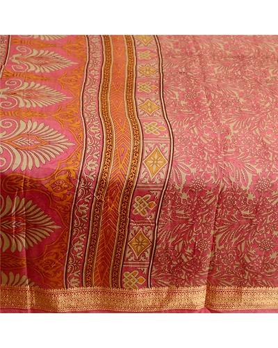 Sanskriti Vintage Sarees Pink Indian Pure Silk Printed Sari Soft Craft Fabric, PR-62963-Pink-Pure Silk-3
