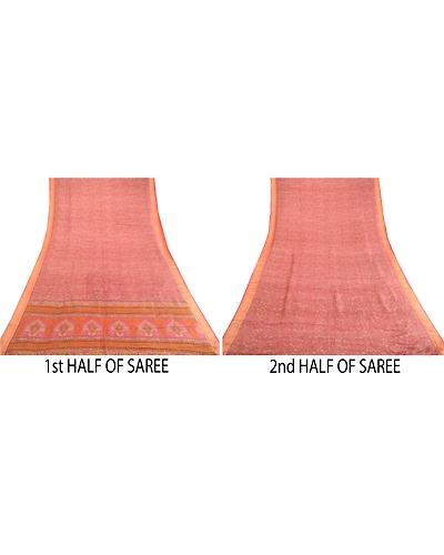 Sanskriti Vintage Sarees Pink Indian Pure Silk Printed Sari Soft Craft Fabric, PR-62963-Pink-Pure Silk-4