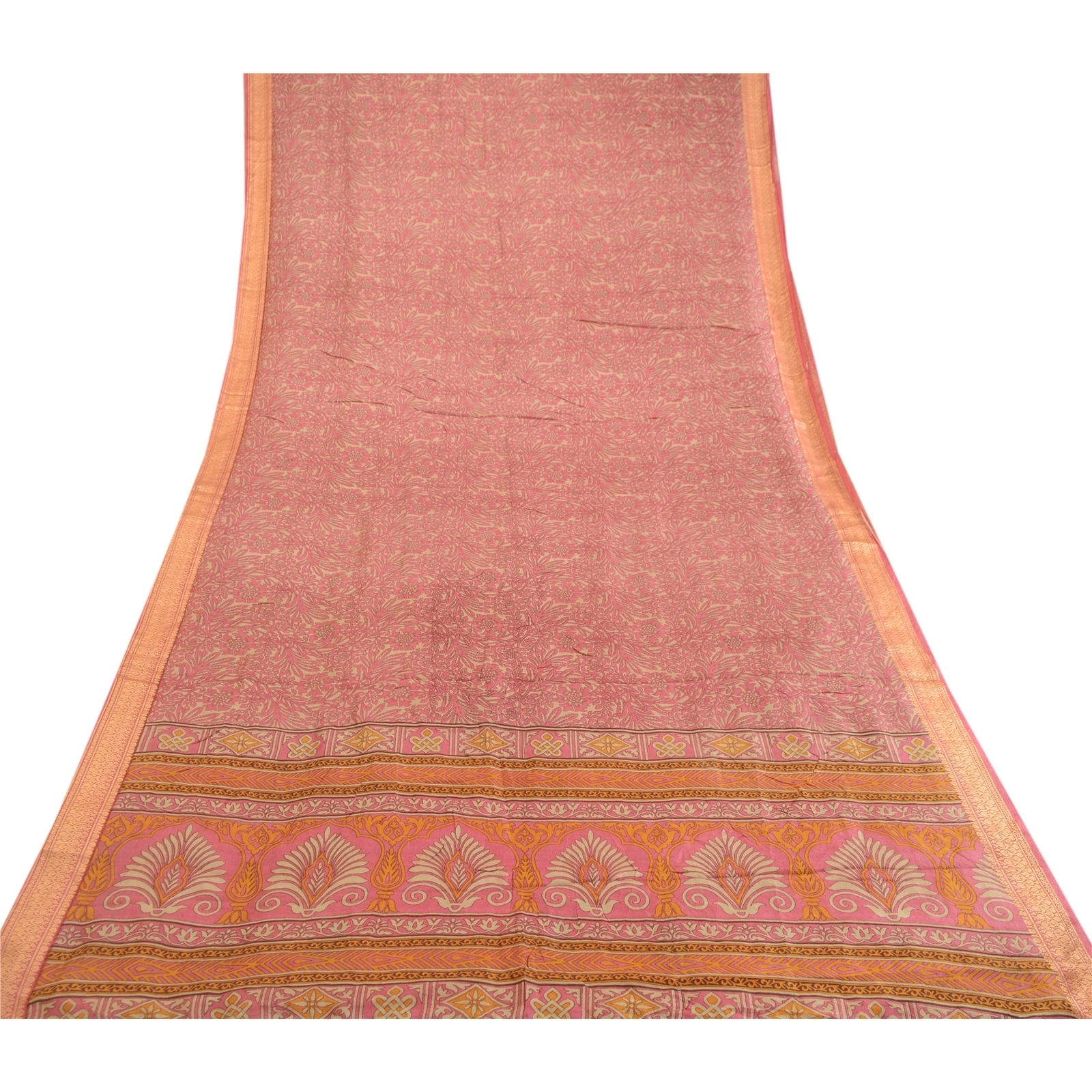 Sanskriti Vintage Sarees Pink Indian Pure Silk Printed Sari Soft Craft Fabric, PR-62963-Pink-Pure Silk-7