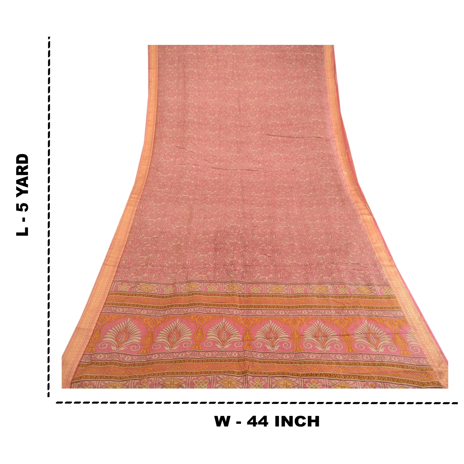 Sanskriti Vintage Sarees Pink Indian Pure Silk Printed Sari Soft Craft Fabric, PR-62963-Pink-Pure Silk-8