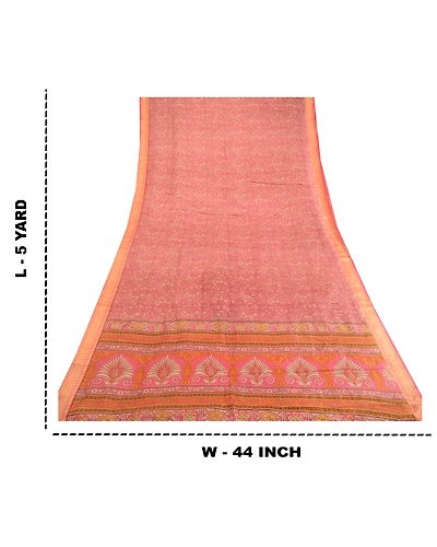 Sanskriti Vintage Sarees Pink Indian Pure Silk Printed Sari Soft Craft Fabric, PR-62963-Pink-Pure Silk-8