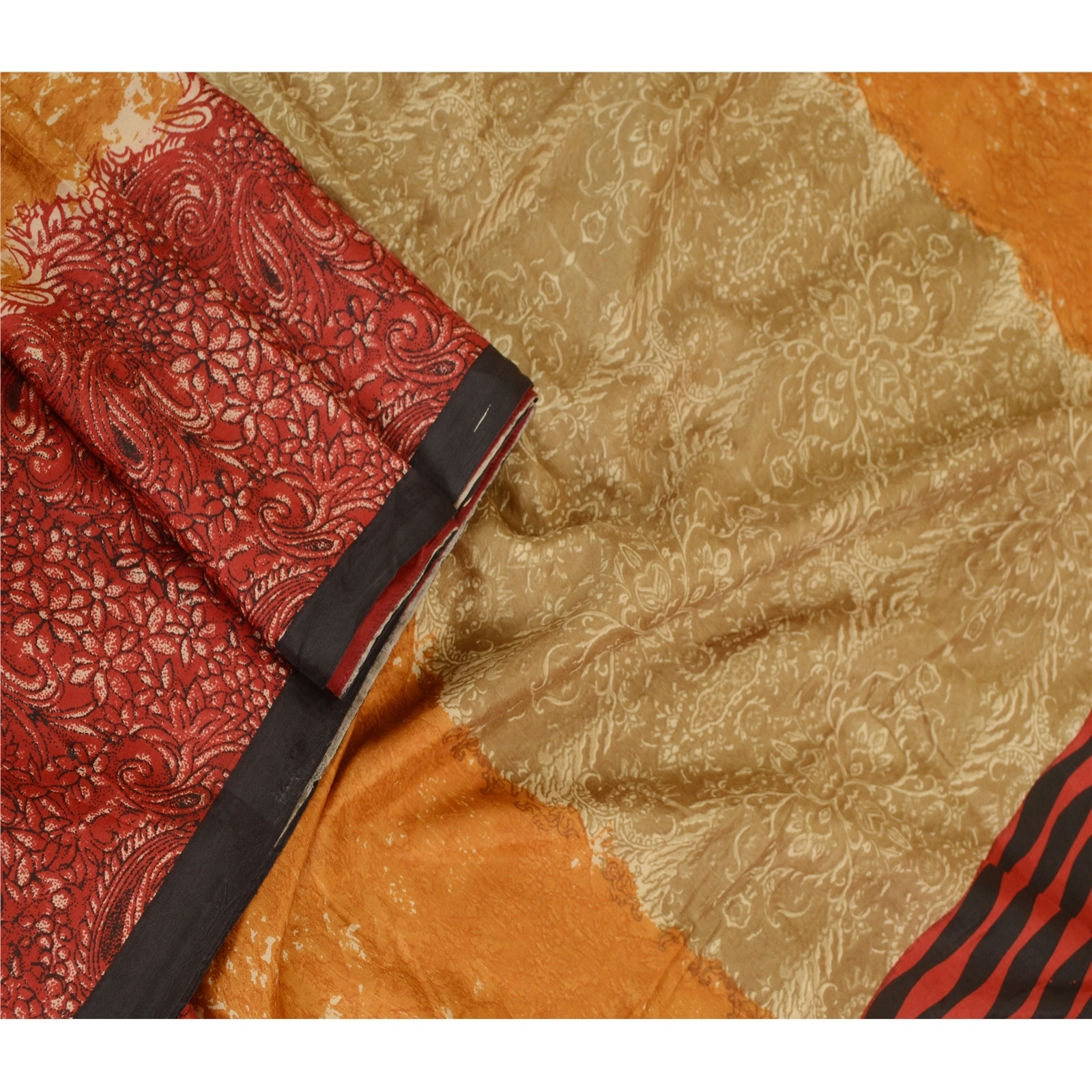 Sanskriti Vintage Sarees Multi Indian Pure Silk Printed Sari Soft Craft Fabric, PR-62964-Multi-Pure Silk-1