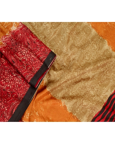 Sanskriti Vintage Sarees Multi Indian Pure Silk Printed Sari Soft Craft Fabric, PR-62964-Multi-Pure Silk-1