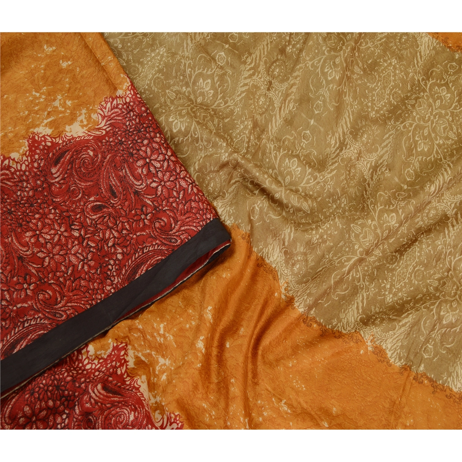 Sanskriti Vintage Sarees Multi Indian Pure Silk Printed Sari Soft Craft Fabric, PR-62964-Multi-Pure Silk-2