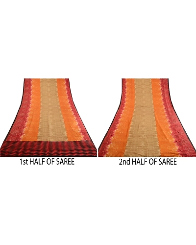 Sanskriti Vintage Sarees Multi Indian Pure Silk Printed Sari Soft Craft Fabric, PR-62964-Multi-Pure Silk-4