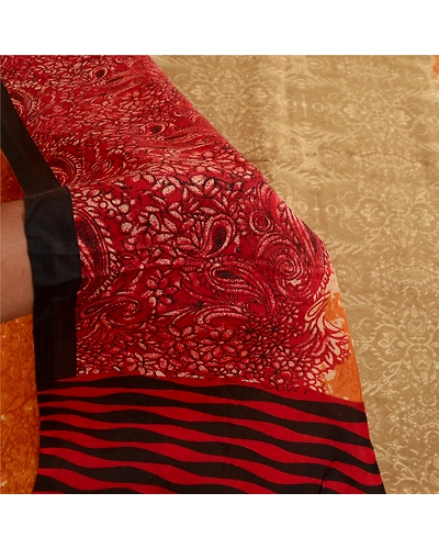 Sanskriti Vintage Sarees Multi Indian Pure Silk Printed Sari Soft Craft Fabric, PR-62964-Multi-Pure Silk-5