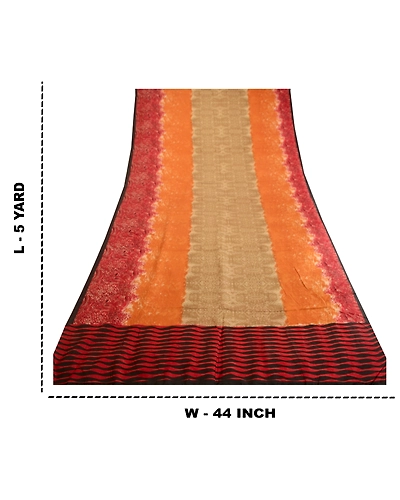 Sanskriti Vintage Sarees Multi Indian Pure Silk Printed Sari Soft Craft Fabric, PR-62964-Multi-Pure Silk-8