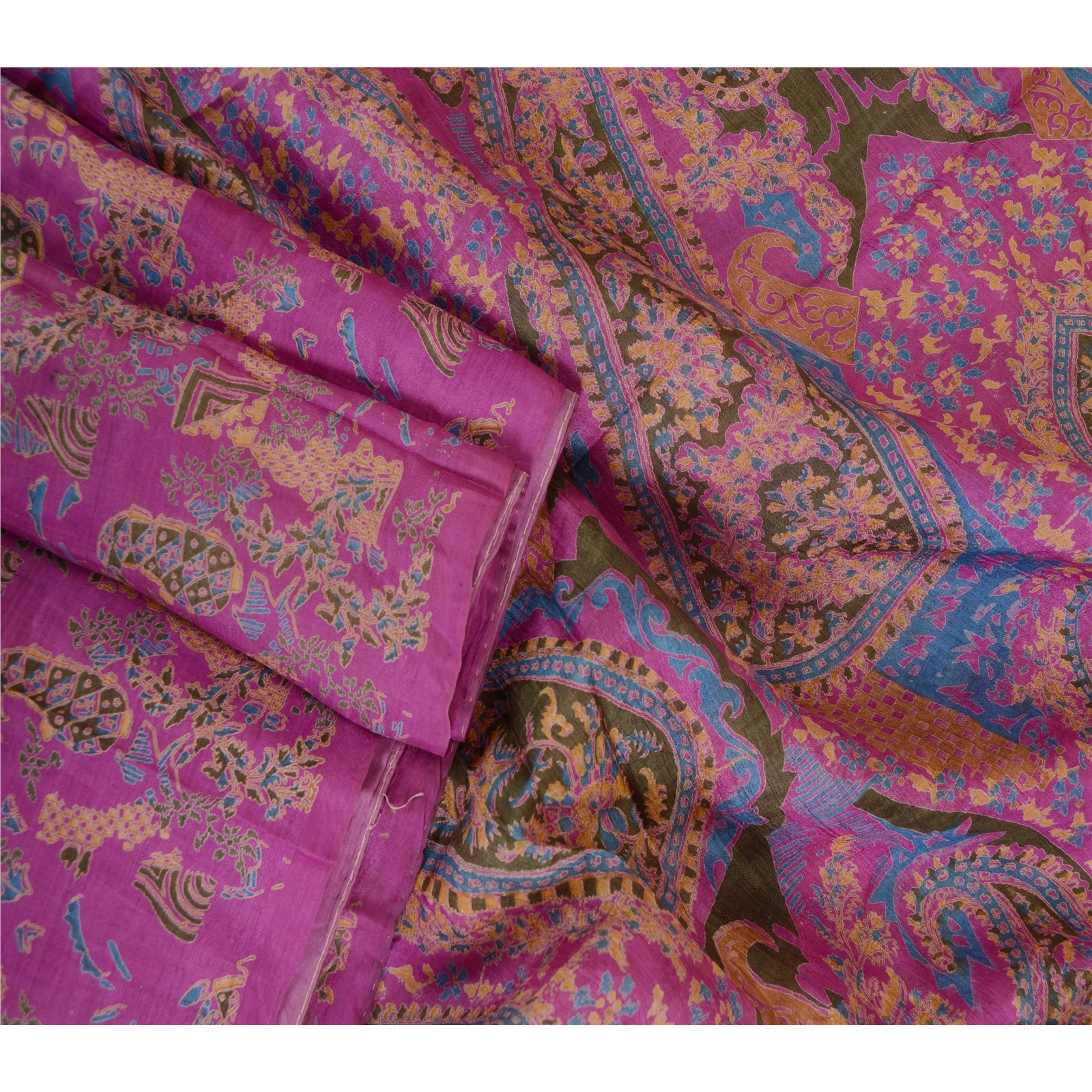 Sanskriti Vintage Sarees Purple Printed Pure Silk Sari Floral Soft Craft Fabric, PR-62983-Purple-Pure Silk-2