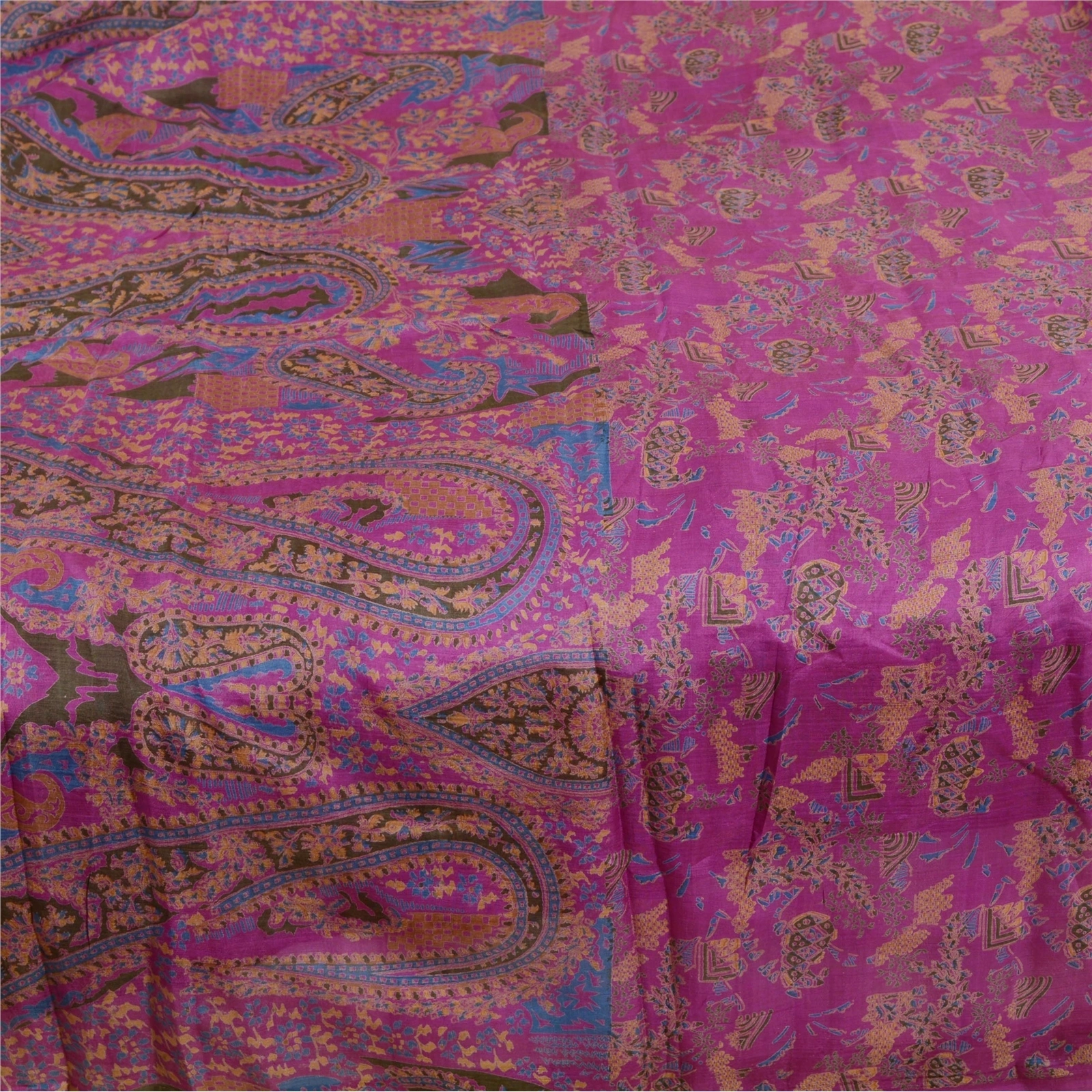 Sanskriti Vintage Sarees Purple Printed Pure Silk Sari Floral Soft Craft Fabric, PR-62983-Purple-Pure Silk-4