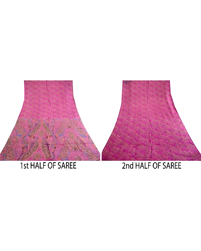 Sanskriti Vintage Sarees Purple Printed Pure Silk Sari Floral Soft Craft Fabric, PR-62983-Purple-Pure Silk-5