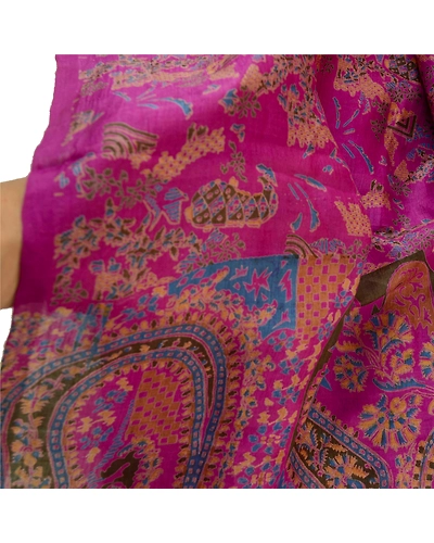 Sanskriti Vintage Sarees Purple Printed Pure Silk Sari Floral Soft Craft Fabric, PR-62983-Purple-Pure Silk-6