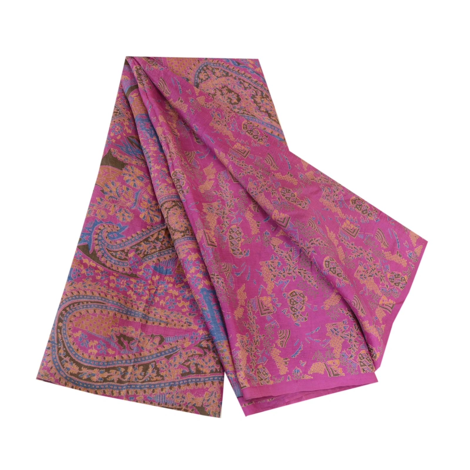 Sanskriti Vintage Sarees Purple Printed Pure Silk Sari Floral Soft Craft Fabric, PR-62983-Purple-Pure Silk-7