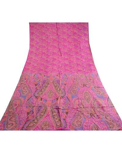 Sanskriti Vintage Sarees Purple Printed Pure Silk Sari Floral Soft Craft Fabric, PR-62983-Purple-Pure Silk-8