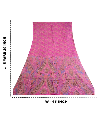 Sanskriti Vintage Sarees Purple Printed Pure Silk Sari Floral Soft Craft Fabric, PR-62983-Purple-Pure Silk-9