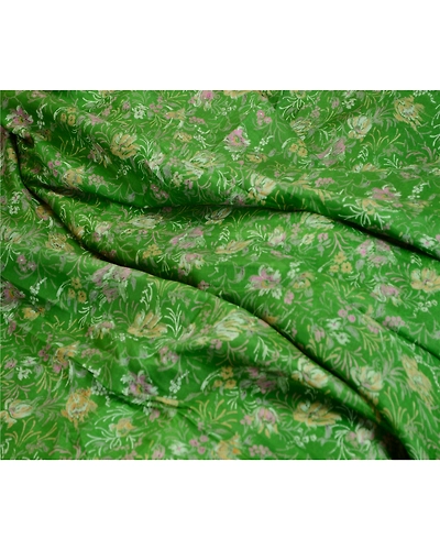 Sanskriti Vintage Sarees Green Printed Pure Silk Sari Floral 5Yd Craft Fabric, PR-63013-Green-Pure Silk-1