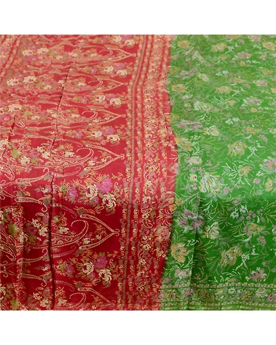 Sanskriti Vintage Sarees Green Printed Pure Silk Sari Floral 5Yd Craft Fabric, PR-63013-Green-Pure Silk-4