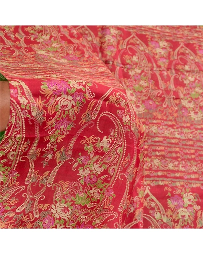 Sanskriti Vintage Sarees Green Printed Pure Silk Sari Floral 5Yd Craft Fabric, PR-63013-Green-Pure Silk-6