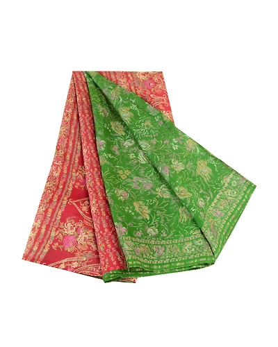 Sanskriti Vintage Sarees Green Printed Pure Silk Sari Floral 5Yd Craft Fabric, PR-63013-Green-Pure Silk-7