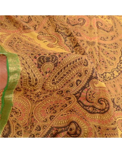 Sanskriti Vintage Sarees Green Indian Pure Silk Printed Sari Floral Craft Fabric, PR-63147-Green-Pure Silk-5